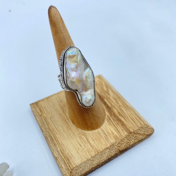 Vintage Bali Style Baroque Pearl Sterling Silver Ring Size 7 - Picture 1 of 7